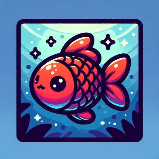 A cute little goldfish.
Single Game Texture. In-Game asset. 2d. Blank background. High contrast. No shadows.