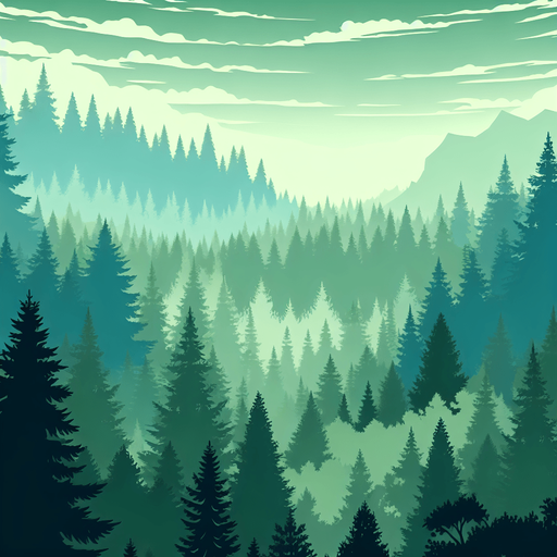 green theme forest by green tones to the sky , not to much detail just simple tree shadows trees has no details just shadowed green and shadowless places, beautiful view.
Single Game Texture.  In-Game asset.  2d.  Blank background.  High contrast.  No shadows