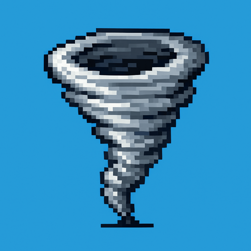 Creame un tornado pixelar en un fondo azul, para elimianrlo despues.
In-Game asset.  2d.  High contrast.  No shadows