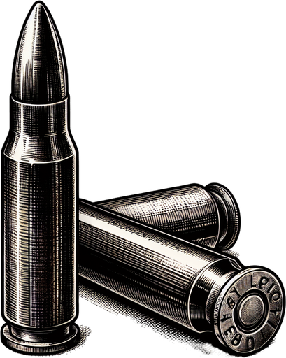 Патрон винтовки.
Single Game Texture. In-Game asset. 2d. Blank background. High contrast. No shadows.