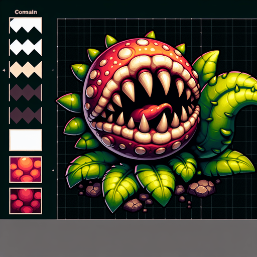 meat eating plant.
Single Game Texture.  In-Game asset.  2d.  Blank background.  High contrast.  No shadows