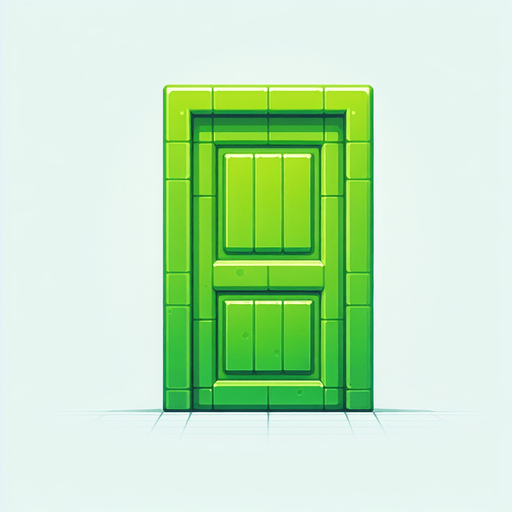 a green door.
Single Game Texture. In-Game asset. 2d. Blank background. High contrast. No shadows.
