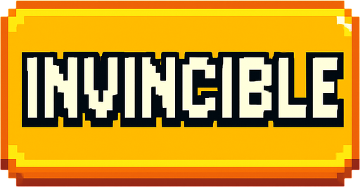 A button that has invincible written on it.
In-Game asset.  2d.  High contrast.  No shadows. pixel art