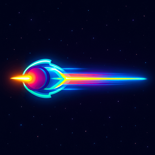 ProjectileSpace shooter oyununda, uzay gemisinin ucundan çıkan, ileriye doğru düz bir hat üzerinde giden ışıklı mermi (projectile) çizer misin? Görsel olarak enerjik, fütüristik ve renkli olabilir. Arka planda uzay boşluğu olabilir. transparent.
In-Game asset.  2d.  High contrast.  No shadows