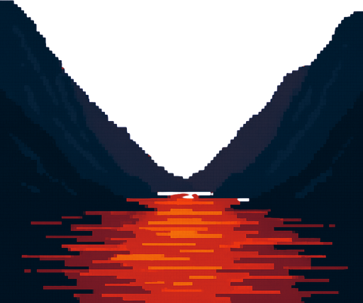 Sunset between the mountains ( natural) piksel art.
In-Game asset.  2d.  High contrast.  No shadows
