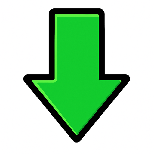 Flecha verde apuntando hacia abajo.
In-Game asset.  2d.  High contrast.  No shadows