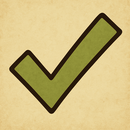 Green tick in professor Layton gamestyle.
In-Game asset.  2d.  High contrast.  No shadows