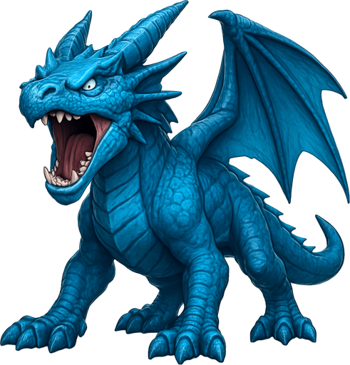 standing air dragons on four legs, looking down. HD blue color. the dragon is opened mouth like he is ready to shout. 
Single Game Texture. In-Game asset. 3D. Blank background. High contrast. No shadows.