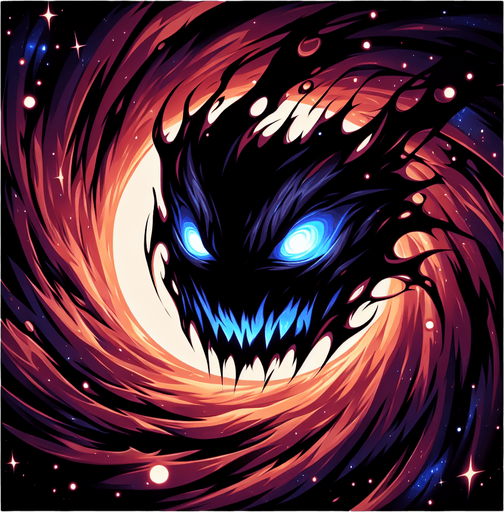 black hole with evil face. anime style.
Single Game Texture.  In-Game asset.  2d.  Blank background.  High contrast.  No shadows
