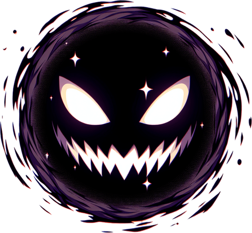 black hole with evil face. anime style.
Single Game Texture.  In-Game asset.  2d.  Blank background.  High contrast.  No shadows