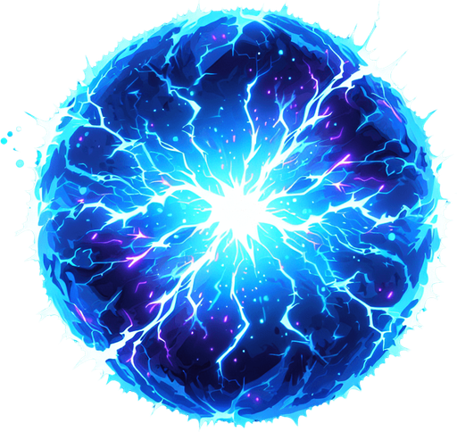 blue thunder orb entity.
Single Game Texture.  In-Game asset.  2d.  Blank background.  High contrast.  No shadows
