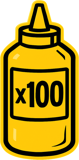 Mustard Bottle, label is x100.
In-Game asset.  2d.  High contrast.  No shadows