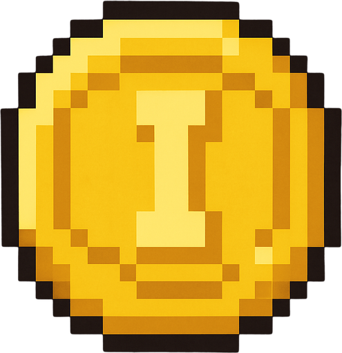 a pixel art  coin.
In-Game asset.  2d.  High contrast.  No shadows