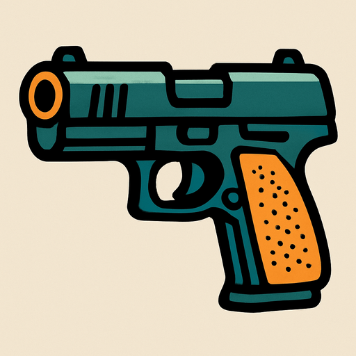Arme a feu.
In-Game asset.  2d.  High contrast.  No shadows