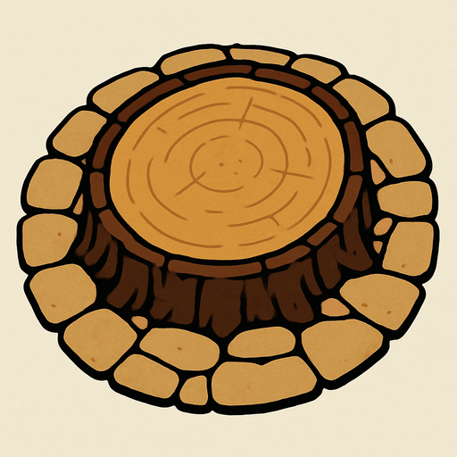 oval kütük küçük bir meydan gibi üstten görünümlü.
In-Game asset.  2d.  High contrast.  No shadows