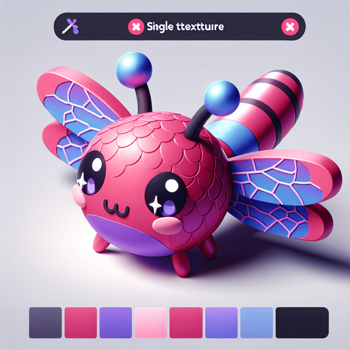 Kawaii 3d dragon fly cute deep pink and bluish.
Single Game Texture. In-Game asset. 2d. Blank background. High contrast. No shadows.