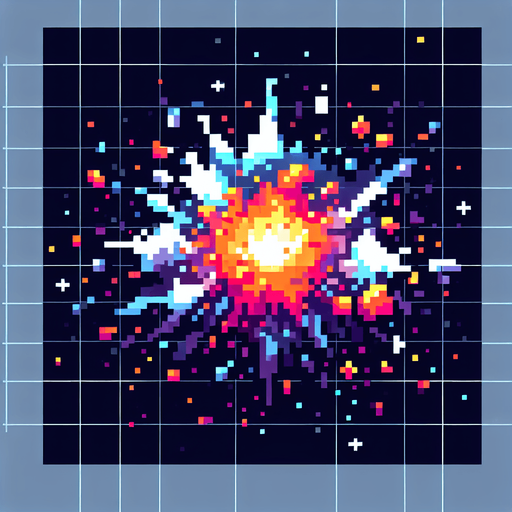 Spacial Explosion.
Single Game Texture. In-Game asset. 2d. Blank background. High contrast. No shadows. Low resolución size 64px