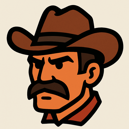 2d cowboy character head.
In-Game asset.  2d.  High contrast.  No shadows