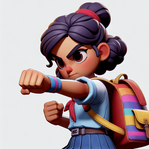 A school kid ready to punch.
Single Game Texture.  In-Game asset.  2d.  Blank background.  High contrast.  No shadows
