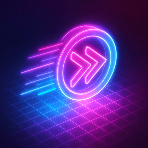 Top down isometric neon cyberpunk futuristic fast forward 3D speed, agility, rapidness symbol glowing hologram vaporwave