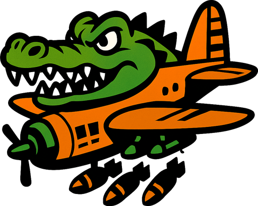 bomber plane crocodile.
In-Game asset.  2d.  High contrast.  No shadows