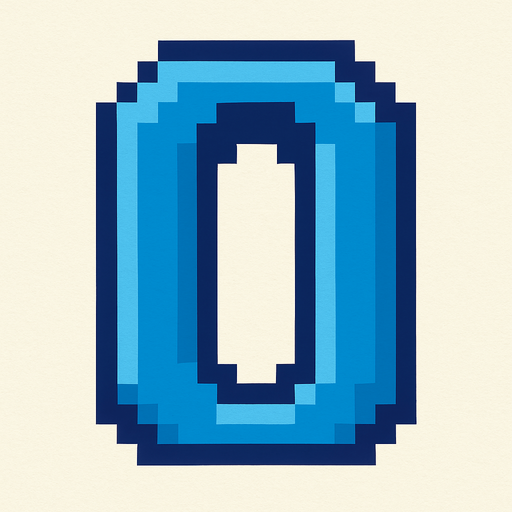 Número 0 azul, pixelart.
In-Game asset.  2d.  High contrast.  No shadows