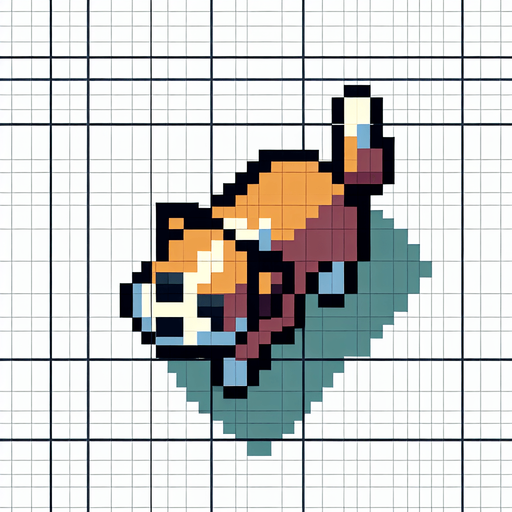 top down view of a pixel art dog.
Single Game Texture.  In-Game asset.  2d.  Blank background.  High contrast.  No shadows