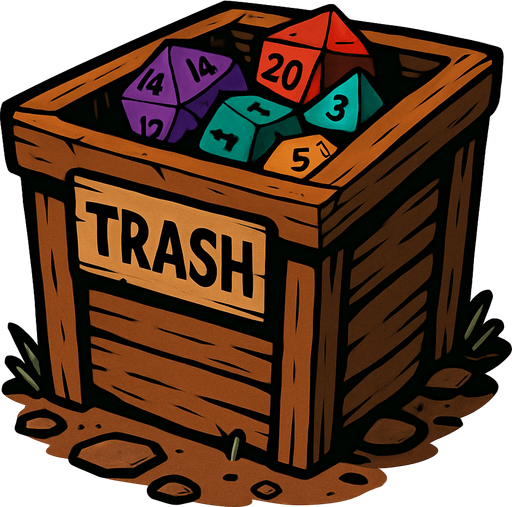 Trash area for dice from fantasy.
In-Game asset.  2d.  High contrast.  No shadows