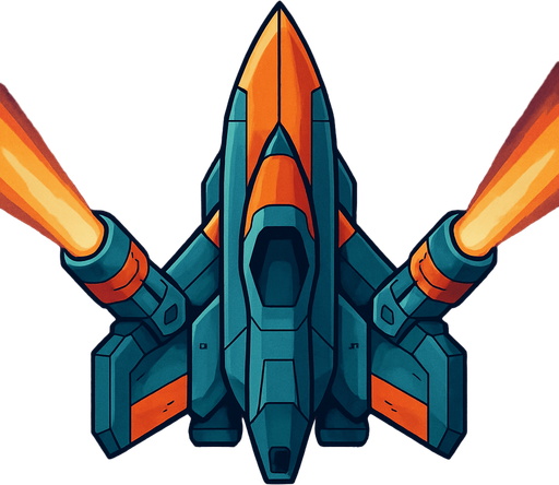 Create a spaceship as the main hero. It will be in the center, with the front tip pointing upwards. There will be a firing mechanism on both sides.