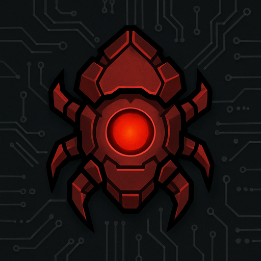 topdown view, robust digital virus, armored segments, red glowing core, strong angular shape, protective shell feel, minimal circuit accents, fits motherboard environment.
In-Game asset.  2d.  High contrast.  No shadows