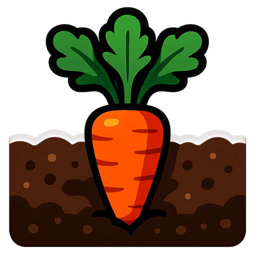 Carrot growing in dirt.
In-Game asset.  2d.  High contrast.  No shadows