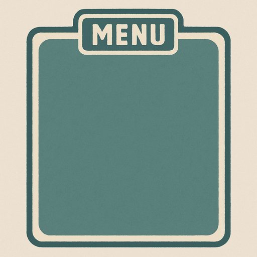 El fondo de un menu pqueño, este se dezpliga asi que deberia ser bonito, acorde a un menu rapido y de tipo retro. colores verde pastel o azul marino mate claro. con borde blanco, y que tenga una pestañita superior que diga menu como si fuera una carpeta.
In-Game asset.  2d.  High contrast.  No shadows