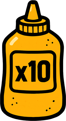 Mustard Bottle, label is x10.
In-Game asset.  2d.  High contrast.  No shadows