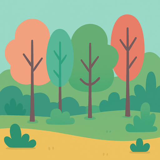 Background for hyper casual puzzle game. Showing forest . Pastel colors, flat shaded, vector art. Single Game Texture. In-Game asset. 2d. Blank background. High contrast. No shadows.