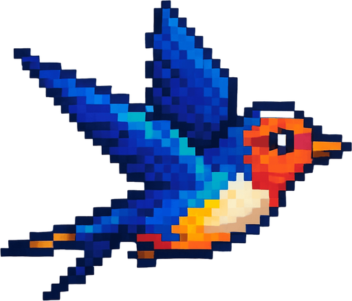 Fastest flaying bird ( Piksel art). Cute. Colorful 
In-Game asset.  2d.  High contrast.