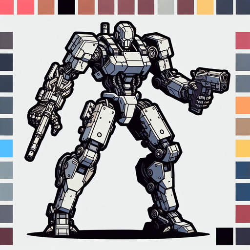 a gray transformer with a gun as one of his hands.
Single Game Texture.  In-Game asset.  2d.  Blank background.  High contrast.  No shadows