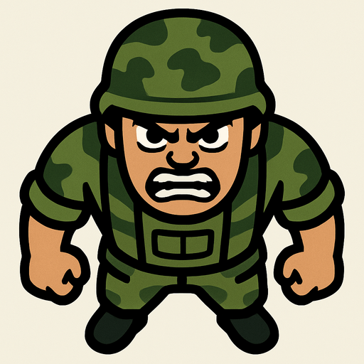 Yukardan bakış asker ve yüz ekle sinirli.
In-Game asset.  2d.  High contrast.  No shadows