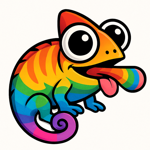 kocaman gözleri olan ve ağzında olan her renge göre renk değiştiren bir bukalemun.
In-Game asset.  2d.  High contrast.  No shadows