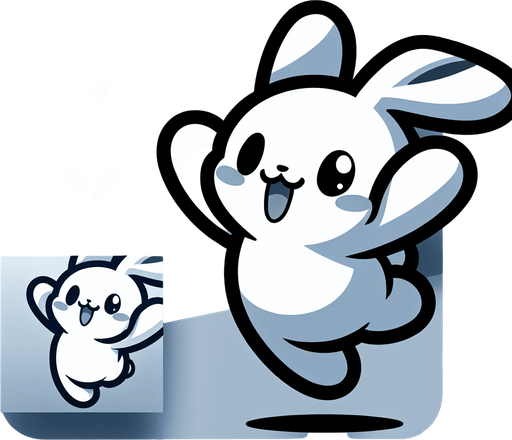 Cute cartoon rabbit, jumping upwards facing camera.
Single Game Texture. In-Game asset. 2d. Blank background. High contrast. No shadows.