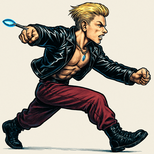 Arm positions & leg positions switched, reversed, Cyberpunk manga, side profile view running animation frames, shiny black leather biker jacket longsleeves shirtless thin abs pecs necklaces gemstone tipped wand, action shot wand pointed straight in front arm extended wand casting spell fierce fashion pose animation blonde undercut pompadour, vampire fangs, wine red joggers, combat boots, Background removed, "Full-body character, entirely in frame, no cropping of face, head, or feet" "Complete character visible, from head to toe, fully centered in the image" "Entire character, including face and boots, fully within the frame" Character fully contained within a square frame, no edges cut off,