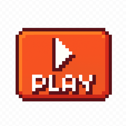 This is a play button. No background. Writing the  Play But pixel art style Transparent background. Blank background. No shadows. 2d. In-Game asset. flat make it more animation style