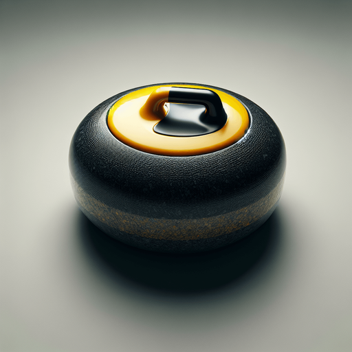 Black curlingstone with yellow top, top view.