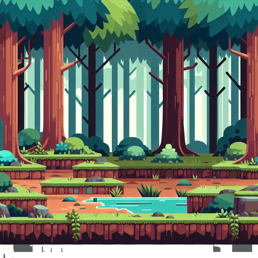 Orman vektör tarzda.
Single Game Texture.  In-Game asset.  2d.  Blank background.  High contrast.  No shadows