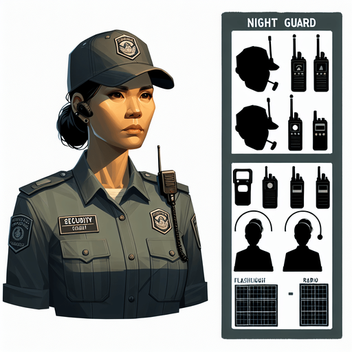 create night guard.
Single Game Texture.  In-Game asset.  2d.  Blank background.  High contrast.  No shadows