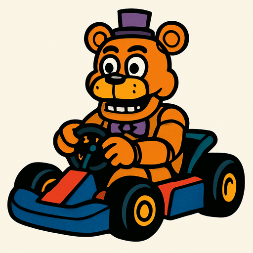 Un oso animatronico en un kart.
In-Game asset.  2d.  High contrast.  No shadows
