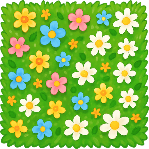 Cuadrado de cesped con flores visto desde arriba.
In-Game asset.  No shadows