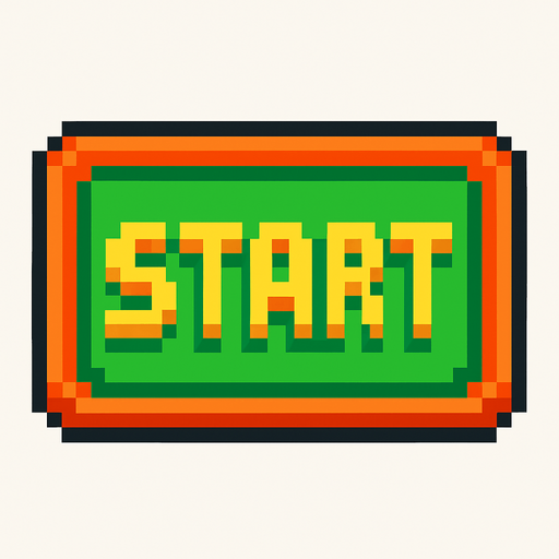 Start button, pixel art.
In-Game asset.  2d.  High contrast.  No shadows