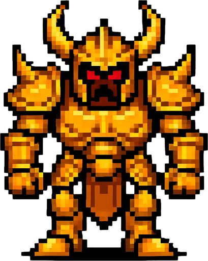 boss düşman altın zırh pixel art.
In-Game asset.  2d.  High contrast.  No shadows