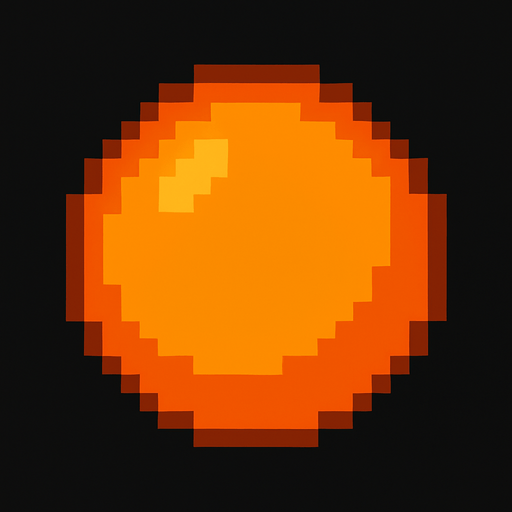 orange circle pixel art.
In-Game asset.  2d.  High contrast.  No shadows