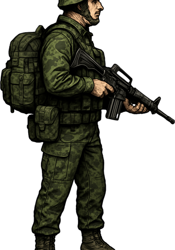 Komando, yazısız, gerçekçi, yandan görünüm, bütün vücudu görünsün.
In-Game asset.  High contrast.  No shadows